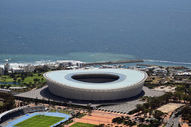 Cape Town soccer stadium of 2010 near the sea front