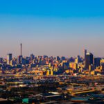 Downtown Johannesburg - the vibrant center of South Africa with skyline in the sunset