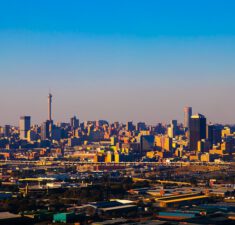 Downtown Johannesburg - the vibrant center of South Africa with skyline in the sunset