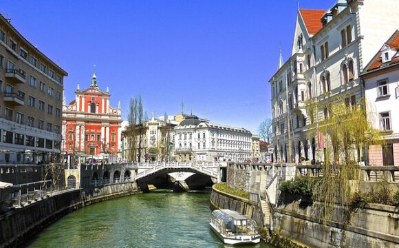 The old town of Ljubljana on the Ljubjanca river