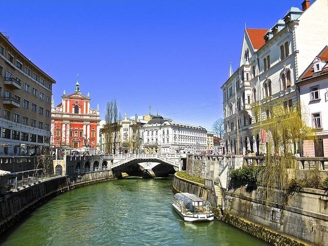 The old town of Ljubljana on the Ljubjanca river