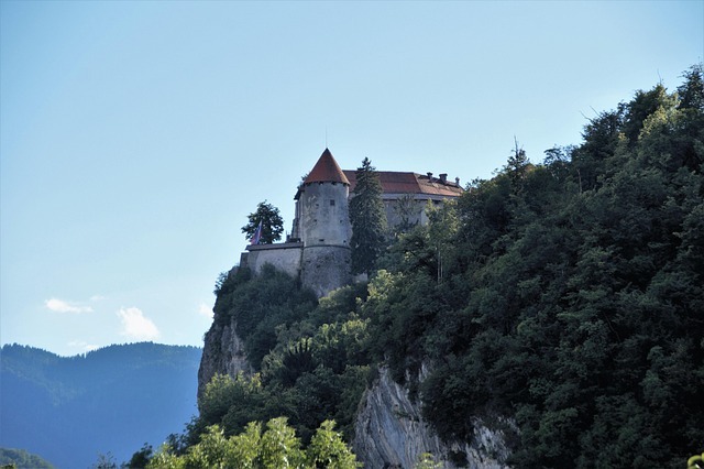 Bled Castle overlooking lake Bled in Slovenia.