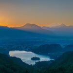 Sunrise over lake Bled in Slovenia